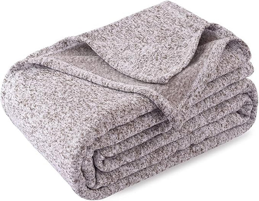 KAWAHOME Summer Sweatshirt Throw Blanket for Bed-Lightweight Breathable Blankets,Soft Thin Knit Jersey Throw Blanket for Hot Sleepers,50 X 60 Inches, Heather Brown