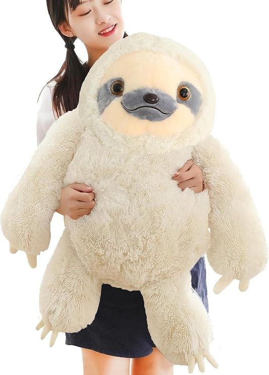 Winsterch Giant Fluffy Sloth Stuffed Animal for Boys and Girls, Big Teddy Plush Toy - Ivory, 27.5 Inches