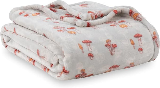 Berkshire Blanket-Classic Heavyweight Soft Printed VelvetLoft® Plush Throw Blanket, Cozy and Fuzzy, Mushroom Field Grey, 50in x 70in