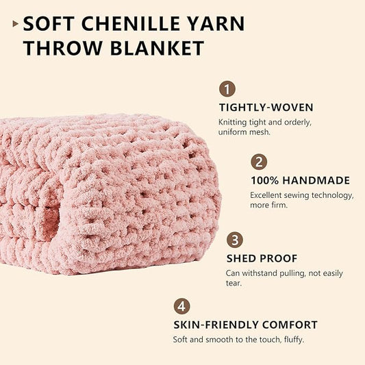 L'AGRATY Chunky Knit Blanket Throw - Soft Chenille Yarn Throw Blanket 50x60: Handmade Thick Cable Knit Crochet Blanket - Large Knit Blanket Chunky Rope Knot Throw Blanket for Couch Sofa Bed Home Decor