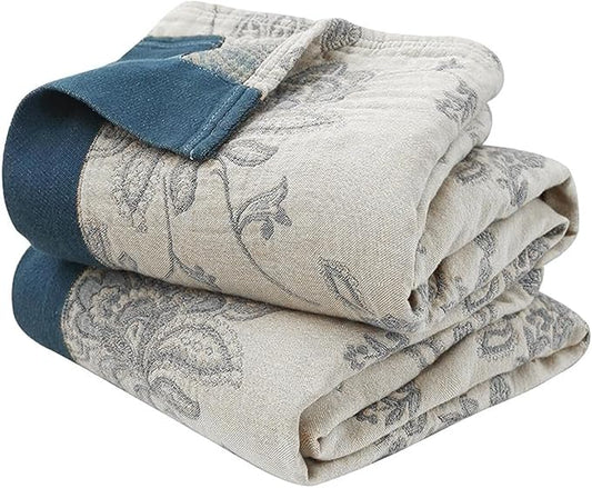 Muslin Throw Blankets for Bed,100% Cotton Softy Cozy Boho Quilt Throw for Bed,Living, Reversible Lightweight Fall Throw Blankets for Bedroom,Sofa, Couch,Chair 60"x80"