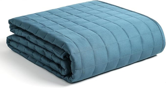 YnM Exclusive Weighted Blanket, Soothing Cotton, Smallest Compartments, Bed Blanket for One Person of 140lbs, Ideal for Twin/Full Bed (48x72 Inches, 15 Pounds, Peacock/Grey Reversible)