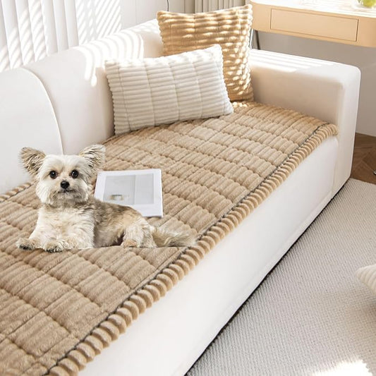 Faux Fur Plush Dog Couch Cover 3D Stripe Fuzzy Sofa Cover Non-Slip Fluffy Dog Bed Cover Pet Blanket Sofa Couch Furniture Protector for Puppy Large Dog Cat (Coffee,28"x59")