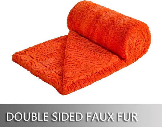 YUSOKI Luxury Faux Fur Twin XL Blanket for Twin XL Bed 2 Layers,5.2lb,All Ages,Home Decoration Without Pillows(Burnt Orange,63"x90")