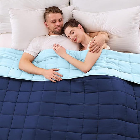 King Size Weighted Blanket for Adults (25 lbs, 80” x 87”, Navy & Blue) Cooling Heavy Blanket for Sleeping Perfect for 190-210 lbs, Breathable Blanket for Adults & Couple All Season, Machine Washable