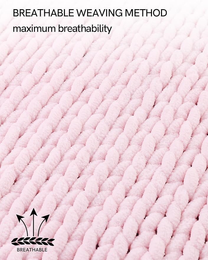 YnM Chunky Throw Blanket, Medium-Weight, Hand Knitted with Chenille Yarn, Skin Friendly, Ventilated and Breathable, Machine Washable, Home Décor Piece for Couch, Sofa and Bed (Petal Pink, 60x80 Inch)