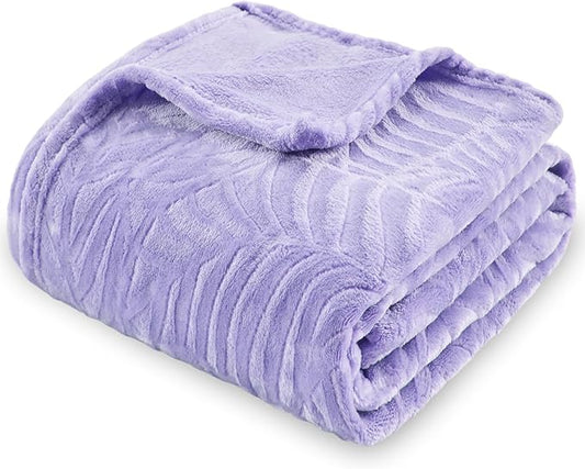 SOCHOW Super Soft Flannel Fleece Throw Blanket, Lightweight Cozy Warm Leaves Textured Plush Blanket for Bed Couch Sofa, 50 x 60 Inches, Lilac