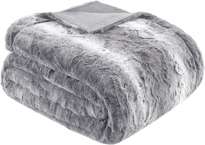 Zuri Ultra-Soft Poly Fur Blanket, Reversible Plush, All Season & Lightweight Fuzzy Blanket for Bed, Couch & Sofa, Twin/Twin XL, Grey