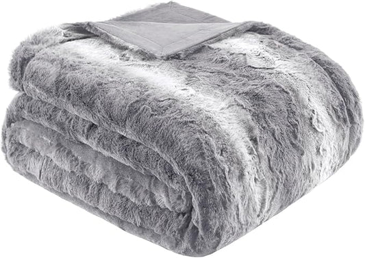 Zuri Ultra-Soft Poly Fur Blanket, Reversible Plush, All Season & Lightweight Fuzzy Blanket for Bed, Couch & Sofa, Twin/Twin XL, Grey