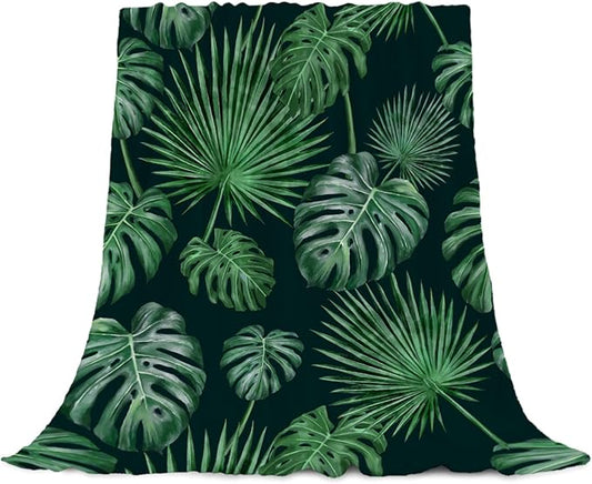 YeeJu Tropical Throw Blanket King Size Green Plant Leaf Floral Blanket for Bed Couch Soft Cozy Fuzzy Plush Fleece Blankets Large Oversized Decorative Spring Summer Decor Gift Blanket 90x108