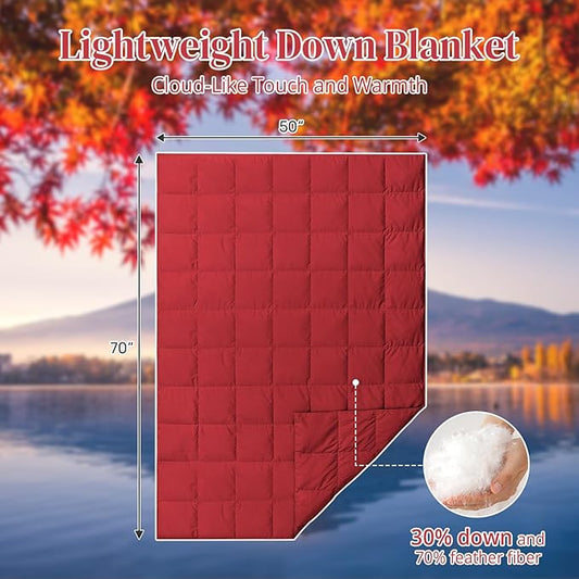 Down Throw Blankets for Couch 50x70 Down Blanket for Indoor and Outdoor Throw Blanket use Soft Lightweight Throw Blanket Crimson