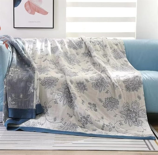 Muslin Throw Blankets for Bed,100% Cotton Softy Cozy Boho Quilt Throw for Bed,Living, Reversible Lightweight Fall Throw Blankets for Bedroom,Sofa, Couch,Chair 60"x80"