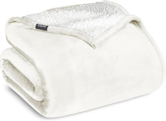 Bare Home Sherpa Fleece Blanket - Full/Queen Size - Blanket for Bed, Sofa, and Couch - Warm & Lightweight - Fluffy & Soft - Reversible (Full/Queen, Cream)