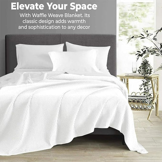 100% Cotton Blankets King Size for Bed - Waffle Weave Blankets for Summer, Lightweight and Breathable Soft Woven Blanket for Spring, White, King (90" x 108")