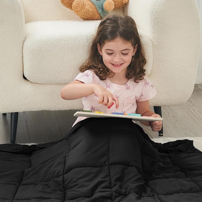 yescool Weighted Blanket (7 lbs, 41" x 60", Black) Cooling Heavy Blanket for Sleeping Perfect for 60-90 lbs, Breathable Blanket with Premium Glass Bead, Machine Washable