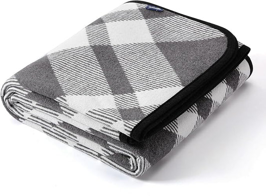 ACUSHLA Merino Wool Blanket - Soft Warm Thick Washable Large Throw Blanket for Camping Bed Couch Outdoor Travel All Weather, Scottish Plaid Grey 79X63