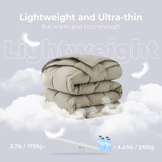 Soft Lightweight Down Blanket for Bed Sofa Couch Indoor and Outdoor Use, Warm and Fluffy Throw Blanket, Beige, Queen Size (90"X88")