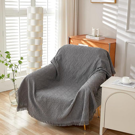 AIVIA Armless Loveseat Cover Sheet Blanket, Anti Slip Throw Cushion Covers for Armless Couches, 1 Cushion Love-Seat Furniture Decor Slipcovers Protector for Dogs Cats 71"x91" Dark Gray