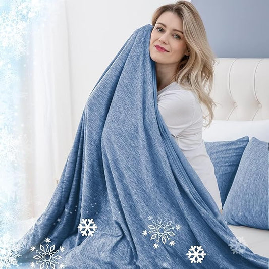CHOSHOME Cooling Blanket for Hot Sleepers Lightweight Summer Cold Thin Blankets for Sleeping, Hot Flashes Night Sweats, Soft Blanket for Bed, Oversized King 96" x 120", Blue