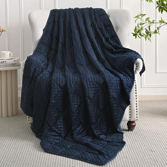 Mr. Sandman Weighted Blanket for Adults, Minky Heavy Blanket for Woman,Man Sleeping/Calm, Soft and Cozy Weighted Throw Blankets, Machine Washable, 80 x 87in, 15 lbs, Navy Blue