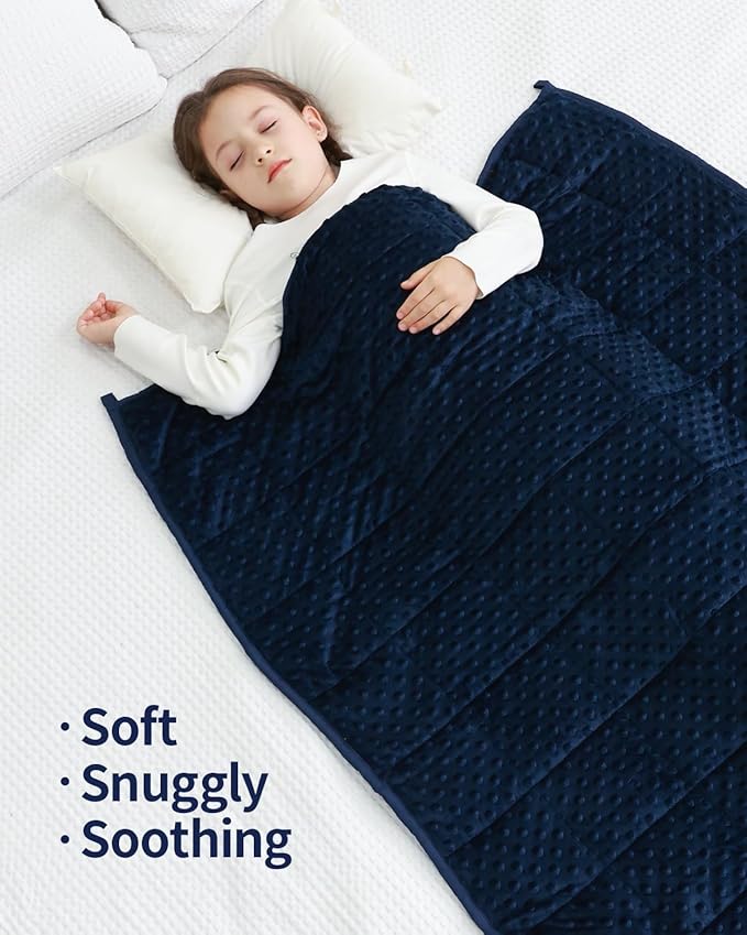 Mr. Sandman Weighted Blanket 3LBS 36 x 48 Inches, Minky Dots Heavy Blanket with Glass Beads, Soft and Cooling for School and Home, Navy Blue