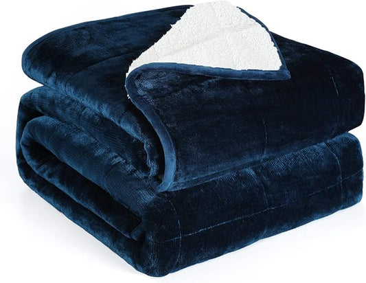 Alomidds Twin Size 12lbs, Weighted Blanket for Adults, Fluffy Warm Sherpa & Cozy Soft Flannel Thick Heavy Blanket Great for Sofa Bed, 48x72 inches, Navy