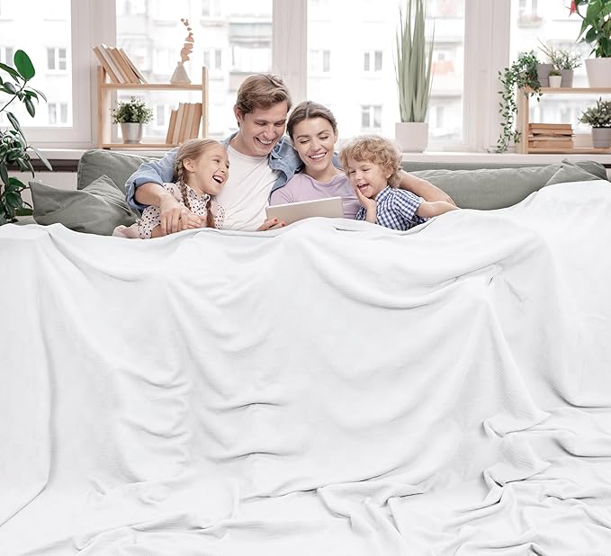 Utopia Bedding White 100% Cotton Blanket [Big Size - 120x120 Inch] 350GSM Lightweight, Soft and Breathable Thermal Blanket for All Seasons