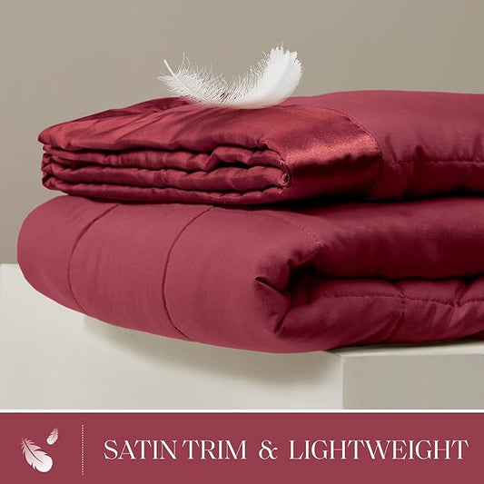 Madison Park Windom Down Alternative Blanket, Premium 3M Scotchgard Moisture Wicking Treatment, Lightweight and Soft Bed Cover For All Season, Full/Queen, Satin Trim, Burgundy