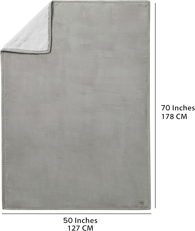 UGG Bliss Throw Blanket Plush Soft Fleece Fluffy Blankets for Bed or Couch Oversized Warm Reversible Machine Washable Medium Weight Home Decor Giftable Throw, 50-inch x 70-inch, Seal Grey