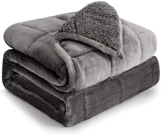 Weighted Blanket 12 lbs Queen Size, Flannel Shaggy Sherpa Weighted Blanket for Adults Comfortable Weighted Blankets for Calming and Relax, Bed Sofa Heavy Blankets, 60x80 inches, Grey