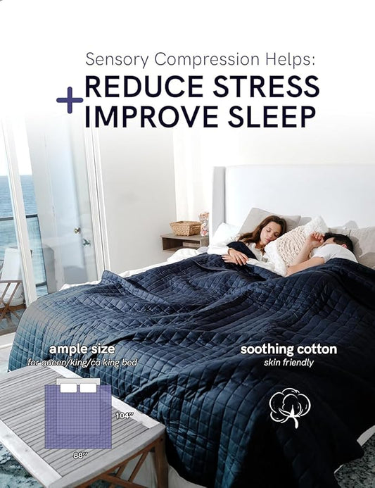 YnM Cotton King Size Weighted Blanket for Adults (88x104 Inches, 30 Pounds, Navy), Smallest Compartments with Cooling Glass Beads,Heavy Blanket for Two Persons of 140~240lbs on Queen or King Bed