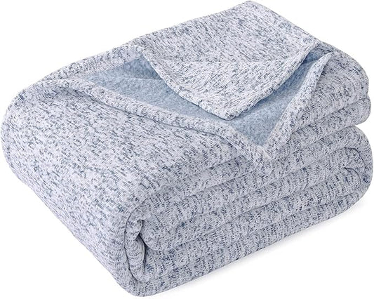 KAWAHOME Summer Sweatshirt Blanket Twin Size for Bed-Lightweight Breathable Blankets,Soft Thin Knit Jersey Blanket for Hot Sleepers,66 X 90 Inches, Heather Blue
