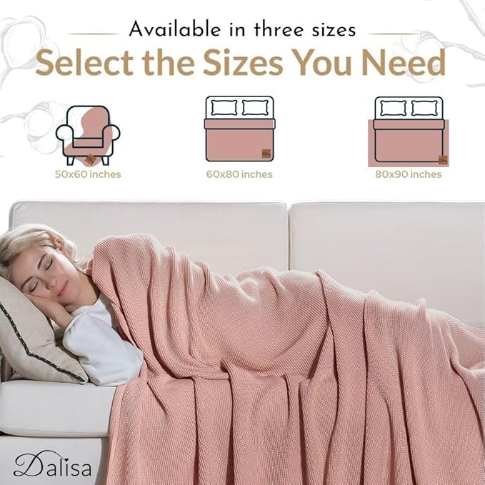 100% Organic Turkish Cotton Throw Blanket - GOTS Certified, Cozy - Perfect for Couch, Bed, and Home Decor - Boho Vintage Knit Alina (Pink, 80x90)