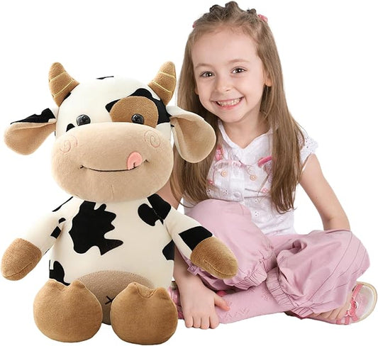 Giant Cow Stuffed Animal 25.59in Large Cow Plush Toy with Smile Cute Soft Big Soothing Cuddly Plushie for Kids Adults Birthday Festival Gift Bed Home Decor Pillow Cushion