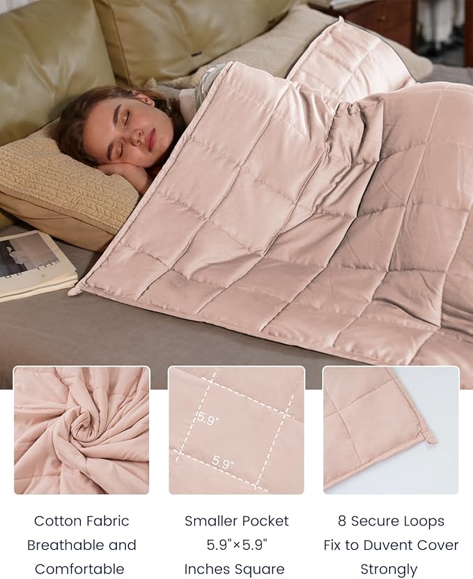 ZonLi Weighted Blanket (48"x72", 12lbs,Light Pink) for Adults, High Breathability Heavy Blanket, Soft Material with Premium Glass Beads