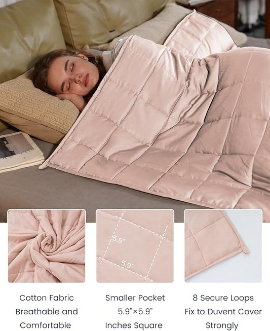ZonLi Weighted Blanket (60"x80", 15lbs,Light Pink) for Adults, High Breathability Heavy Blanket, Soft Material with Premium Glass Beads