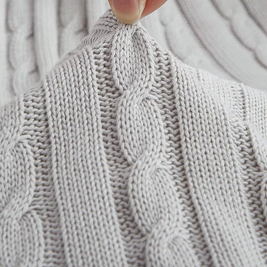 NTBAY 100% Pure Cotton Cable Knit Throw Blanket, Super Soft Warm 51x67 Knitted Throw Blanket for Couch, Sofa, Chair, Bed - Extra Cozy, Machine Washable, Comfortable Home Decor, Silver Grey