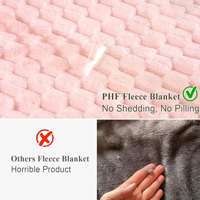 PHF Ultra Soft Flannel Fleece Blanket Queen Size, Lightweight 3D Jacquard Fleece Blanket, No Shedding, No Pilling, Luxury 340GSM Aesthetic Fluffy Cozy for Bed Room Decor, 90"x90", Pink