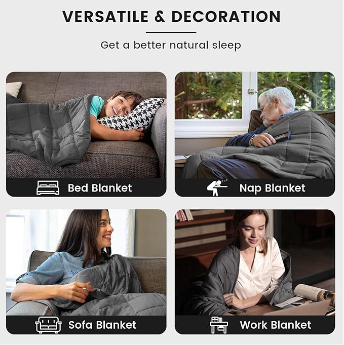 ZonLi Weighted Blanket (60"x80", 15 lbs, Grey), Queen Size Weighted Blanket for Adults, High Breathability Heavy Blanket with Glass Beads