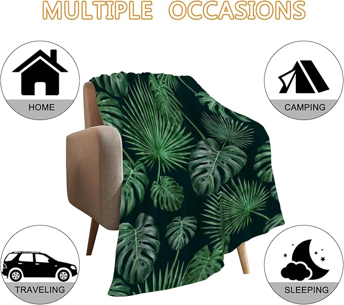 YeeJu Tropical Throw Blanket 50x60 Green Plant Leaf Blanket Throw Blanket for Couch Sofa Bed Soft Cozy Lightweight Fuzzy Plush Fleece Blankets Spring Summer Decorative Gift Blanket 50 by 60