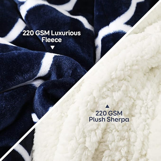 Cottonblue Morocco Fashion Print Weighted Blanket 20lbs, Sherpa Fleece Weighted Blanket for Adult, Dual Sided Fluffy Fuzzy Plush Thick Throw Blanket for Winter Warm, 60x80 inches, Navy Blue