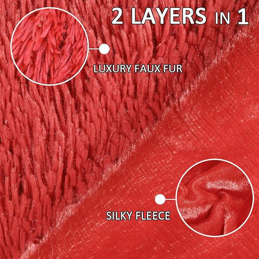 YUSOKI Red Faux Fur Throw Blanket,2 Layers,50" x 60",Soft Fluffy Fuzzy Cozy Blanket for Women Girls Teens Sofa Chair Couch Bed Farmhouse Decrations Photoshoot Props Christmas
