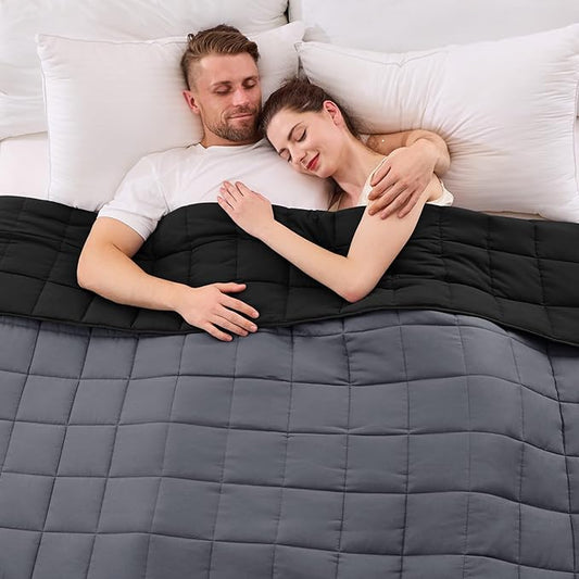 King Size Weighted Blanket for Adults (25 lbs, 80” x 87”, Grey& Black) Cooling Heavy Blanket for Sleeping Perfect for 190-210 lbs, Breathable Blanket for Adults & Couple All Season, Machine Washable