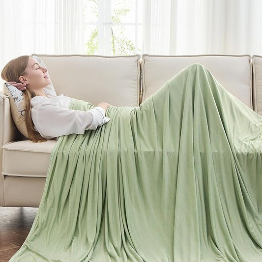EMME Cooling Throw Blanket for Couch Sofa, Thin Lightweight Summer Blanket, Cold Bed Throws for Hot Sleepers, Double Sided, Keep Body Cool for Kids Adults, Green