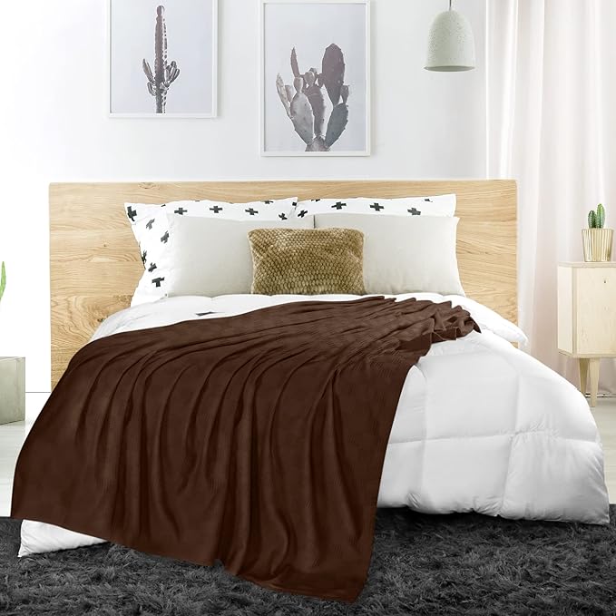 Utopia Bedding Brown 100% Cotton Blanket [King Size - 90x108 Inch] 350GSM Lightweight, Soft and Breathable Thermal Blanket for All Seasons