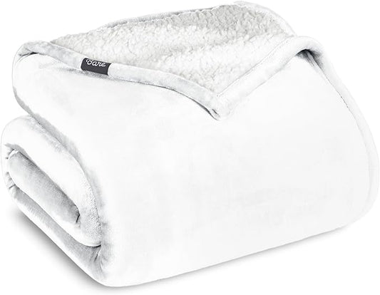Bare Home Sherpa Fleece Blanket - King Size - Blanket for Bed, Sofa, and Couch - Warm & Lightweight - Fluffy & Soft - Reversible (King, White)