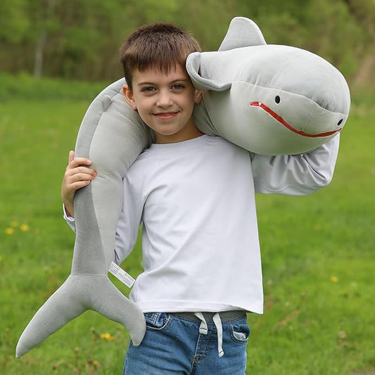 48" Giant Shark Stuffed Animal, Large Squishy Shark Plush Pillow, Long Life Size Ocean Plushies Toy Gifts for Kids Girls Boys