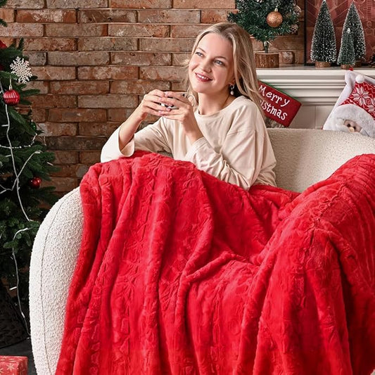 Krifey Faux Fur Throw Blanket, Super Soft Cozy Blanket, Luxury Fluffy Blanket Warm Bed Throw, Plush Christmas Blanket Gift for Women, Red, 50" x 60"