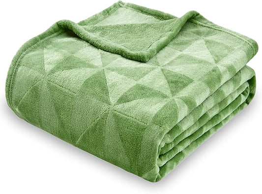 SOCHOW Triangle Textured Flannel Fleece Throw Blanket, Super Soft Lightweight Cozy Warm Plush Blanket for Bed Couch Sofa, 50 x 60 Inches, Sage Green