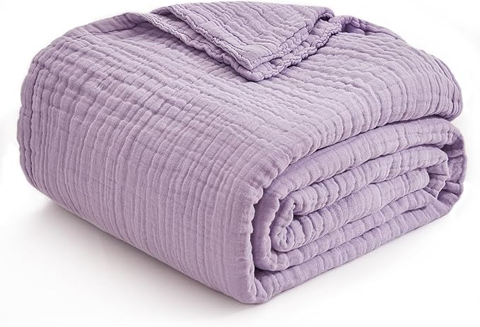 EMME Cotton Throw Blanket for Couch Soft Airy Muslin Bed Blankets Lightweight Breathable Blanket All Season Gauze Blanket, Lavender